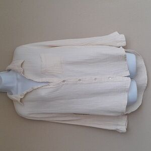 Felicite COTTON Gauzy Crinkle Butter Yellow Button-Up Shirt Large